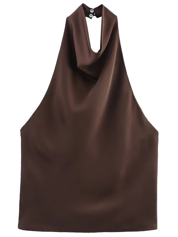 Top Satin Dos Nu Femme – Licou, Élégant, Été