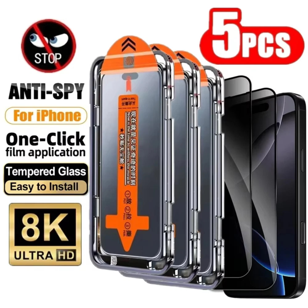 Protecteur d'écran Anti-espion, 5 pièces, 8K, sans poussière, pour iPhone 17 16 15 14 13 11 12 Pro Max 16 Plus 17Air