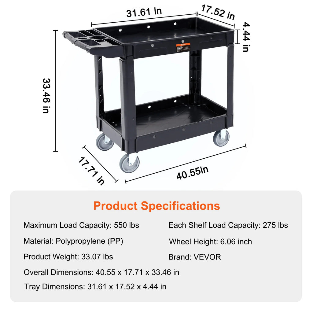 SucceBuy chariot de service utilitaire à 2/3 étagères Dolly avec 360 °   Poignée de rangement ergonomique à roues pivotantes pour entrepôt/garage/nettoyage