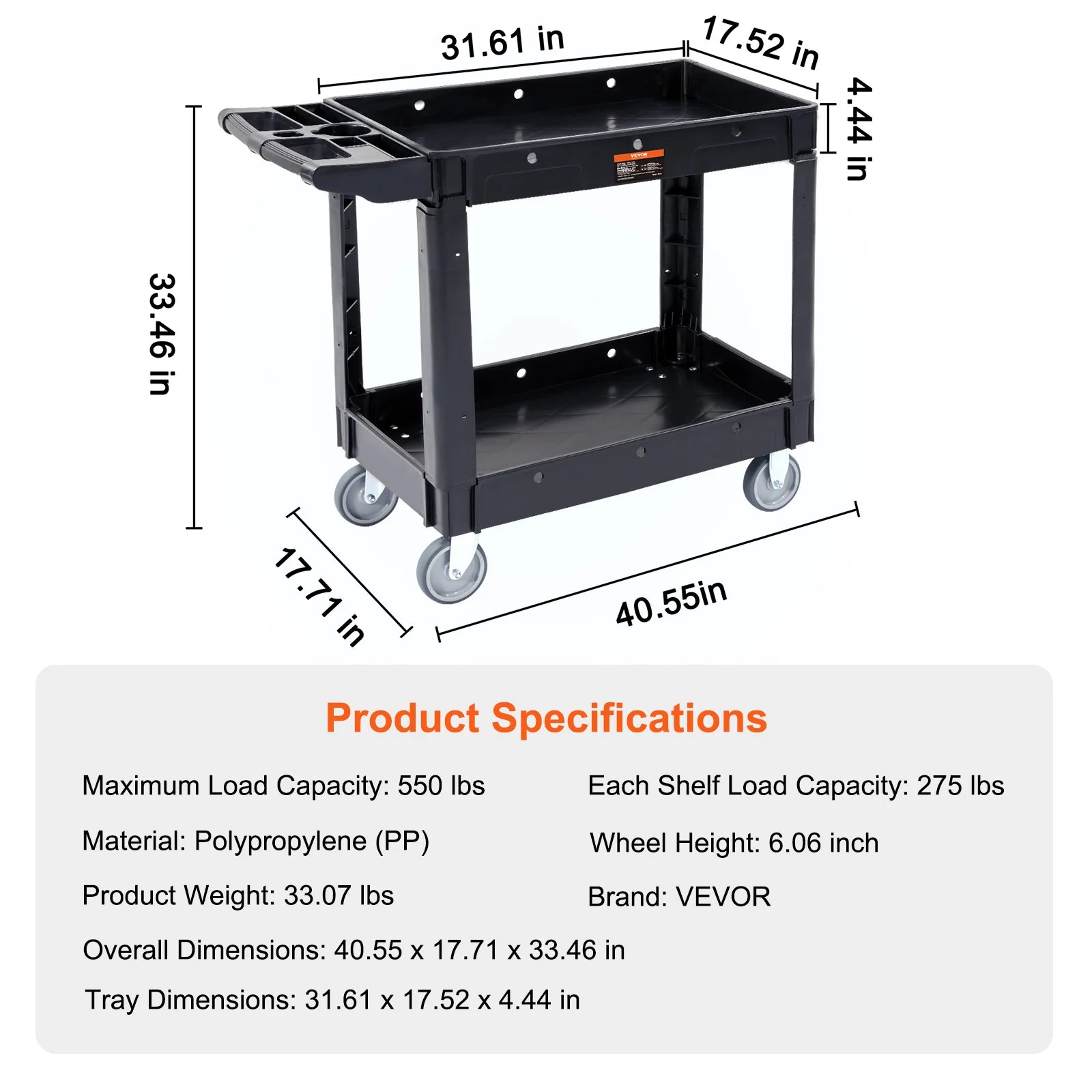 SucceBuy chariot de service utilitaire à 2/3 étagères Dolly avec 360 °   Poignée de rangement ergonomique à roues pivotantes pour entrepôt/garage/nettoyage