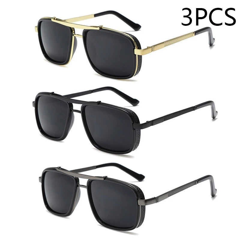 Happator-Lunettes de soleil à double faisceau pour hommes, Punk Square, UV400, Nouveau