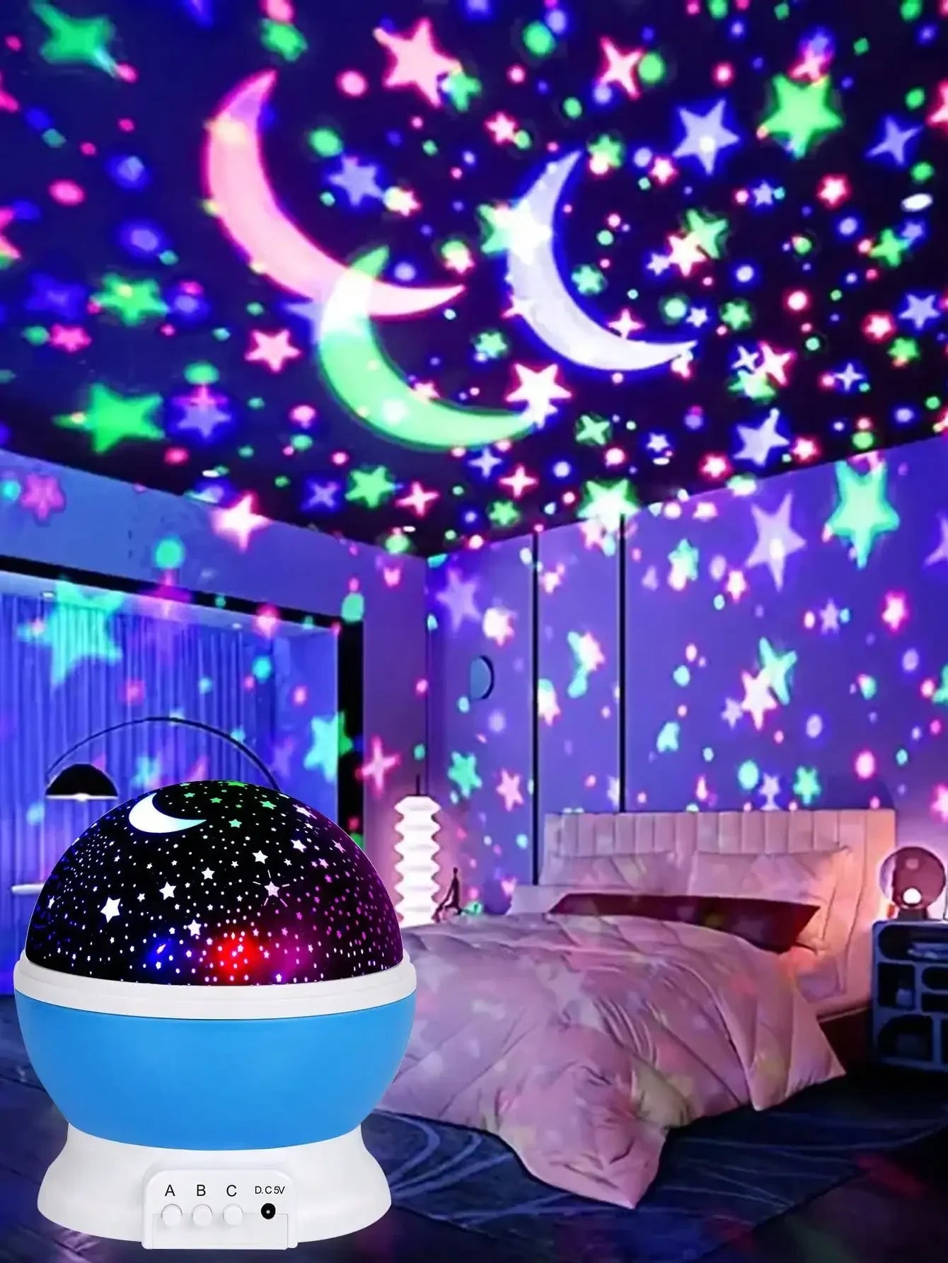 360 °   Lampe de projection rotative LED étoile et lune, idéale pour la décoration de chambre, cadeau d'anniversaire pour garçons et filles, cadeau parfait