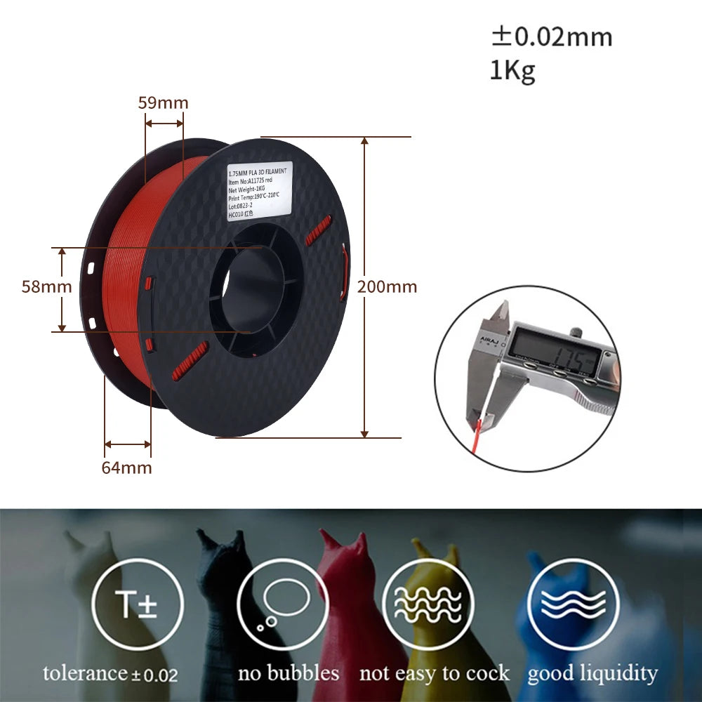 Filament PLA 1.75mm – 5kg, Couleurs Mélangées pour Imprimante 3D