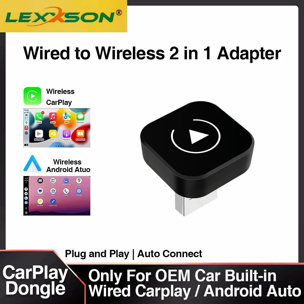 Dongle CarPlay sans fil 2 en 1, adaptateur automatique Android sans fil, boîte intelligente AI, systèmes intelligents pour voiture avec CarPlay filaire