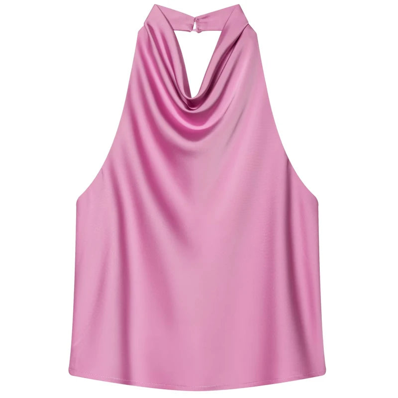 Top Satin Dos Nu Femme – Licou, Élégant, Été