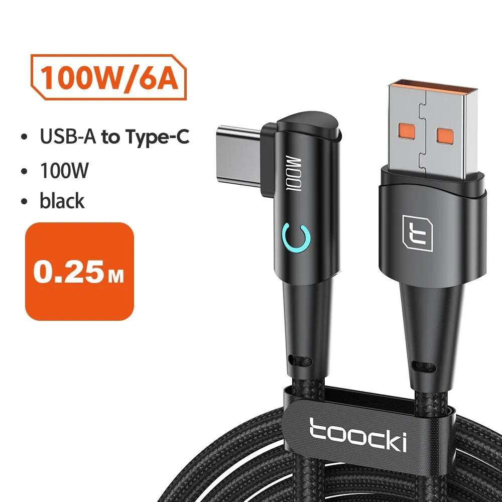 Câble USB-C 100W Charge Rapide – Angle 90°, Compatible Samsung & Huawei
