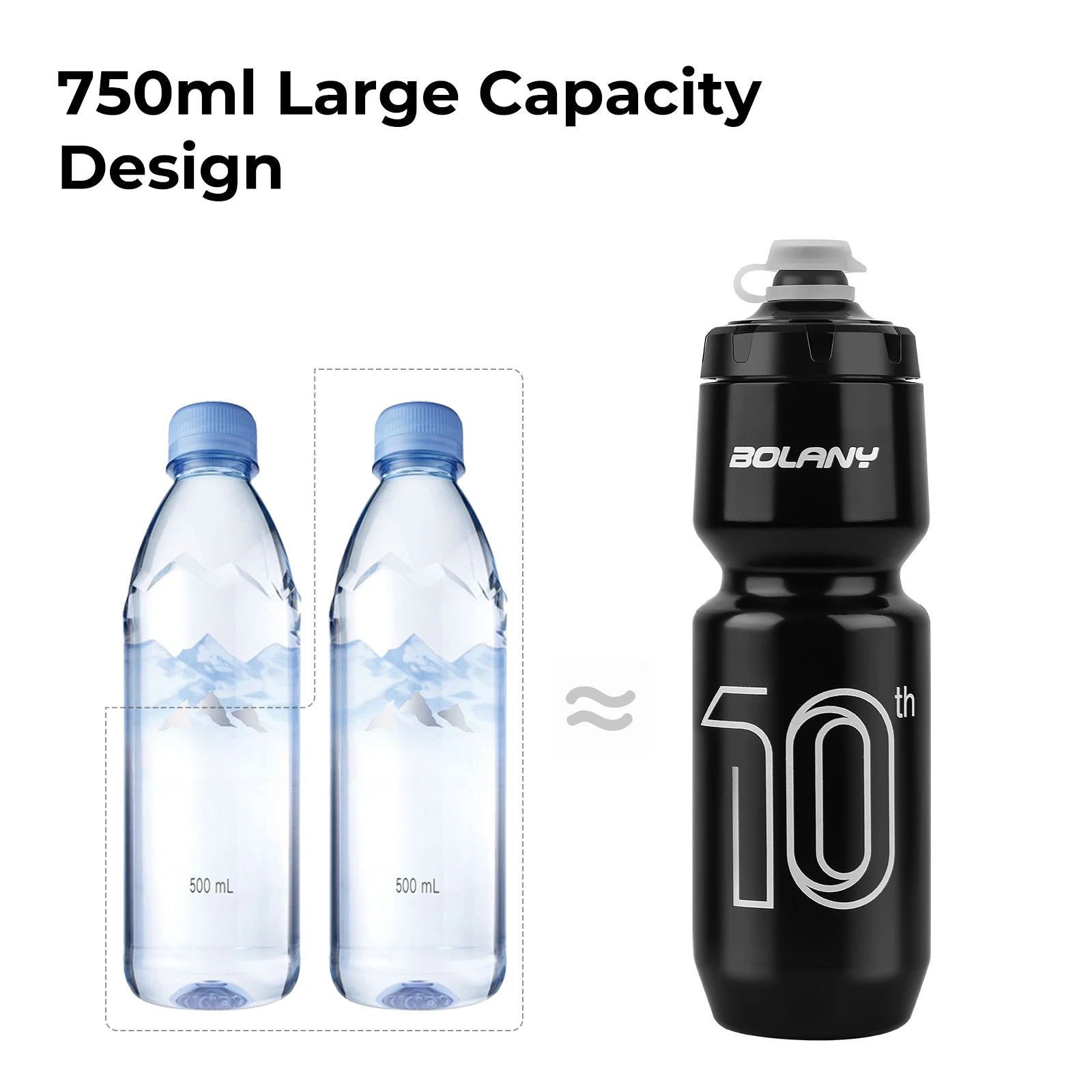 BOLANY bouteille de sport 10ème caoutchouc plastique Transparent avec couvercle bouteille 750ML Portable presser boire en plein air cyclisme bouilloire