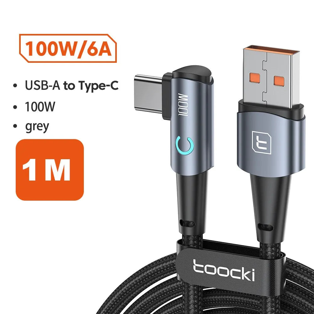 Câble USB-C 100W Charge Rapide – Angle 90°, Compatible Samsung & Huawei