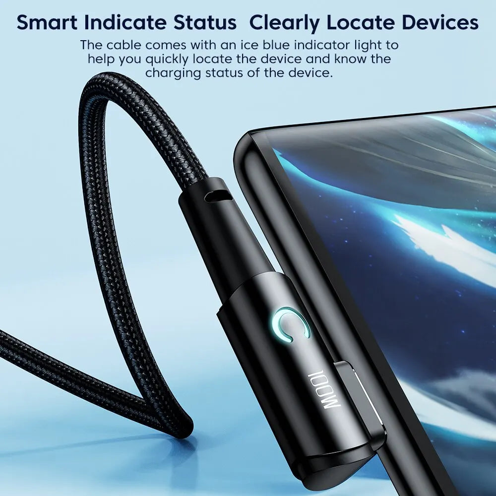 Câble USB-C 100W Charge Rapide – Angle 90°, Compatible Samsung & Huawei