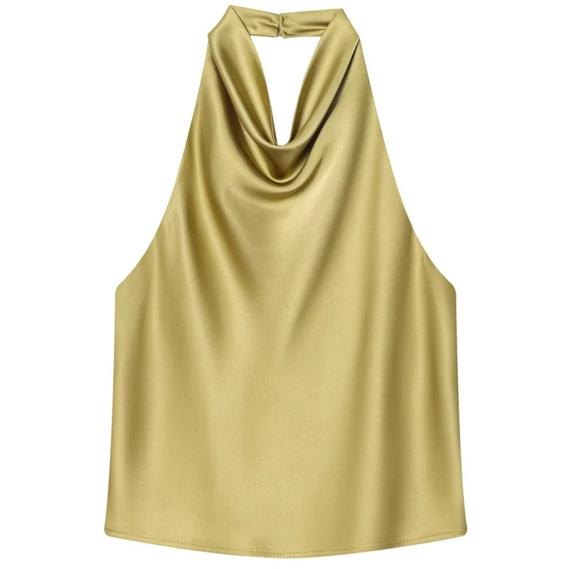 Top Satin Dos Nu Femme – Licou, Élégant, Été