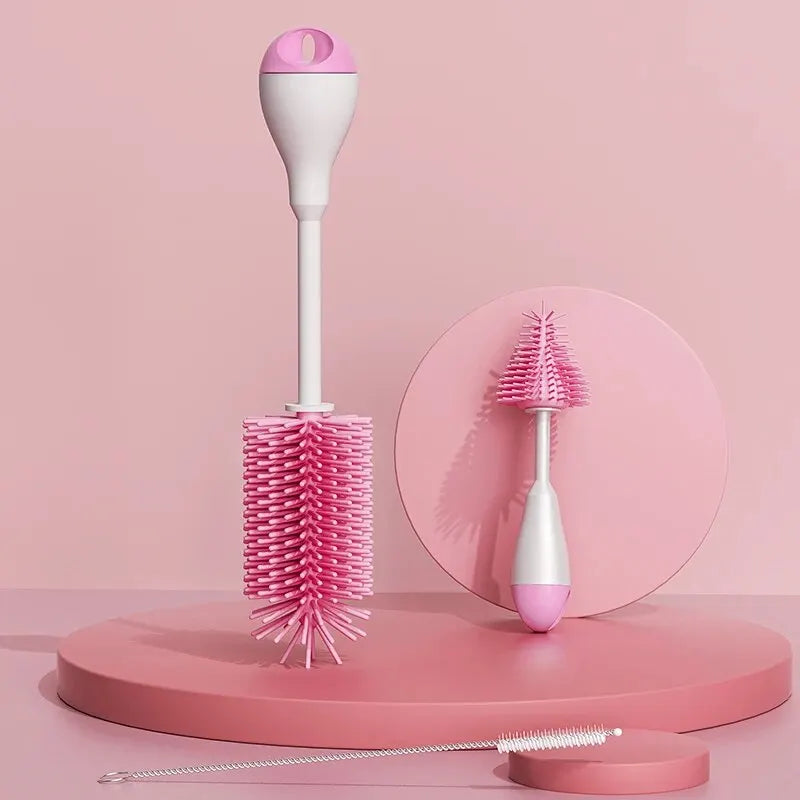 360 degrés Rotation 3 en 1 Silicone biberon sucette brosse lavage eau tasse conteneur paille nettoyage brosse ensemble
