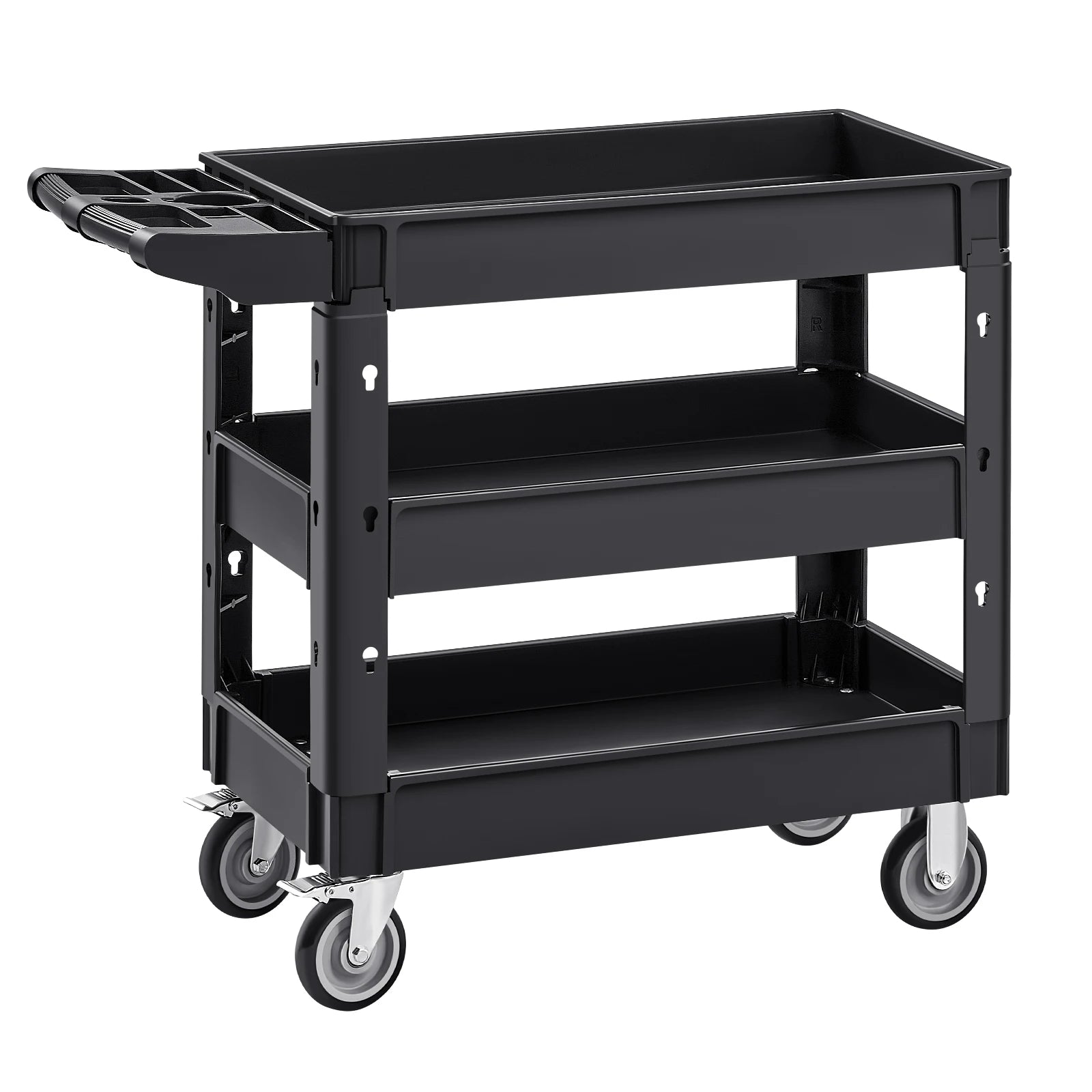 SucceBuy chariot de service utilitaire à 2/3 étagères Dolly avec 360 °   Poignée de rangement ergonomique à roues pivotantes pour entrepôt/garage/nettoyage