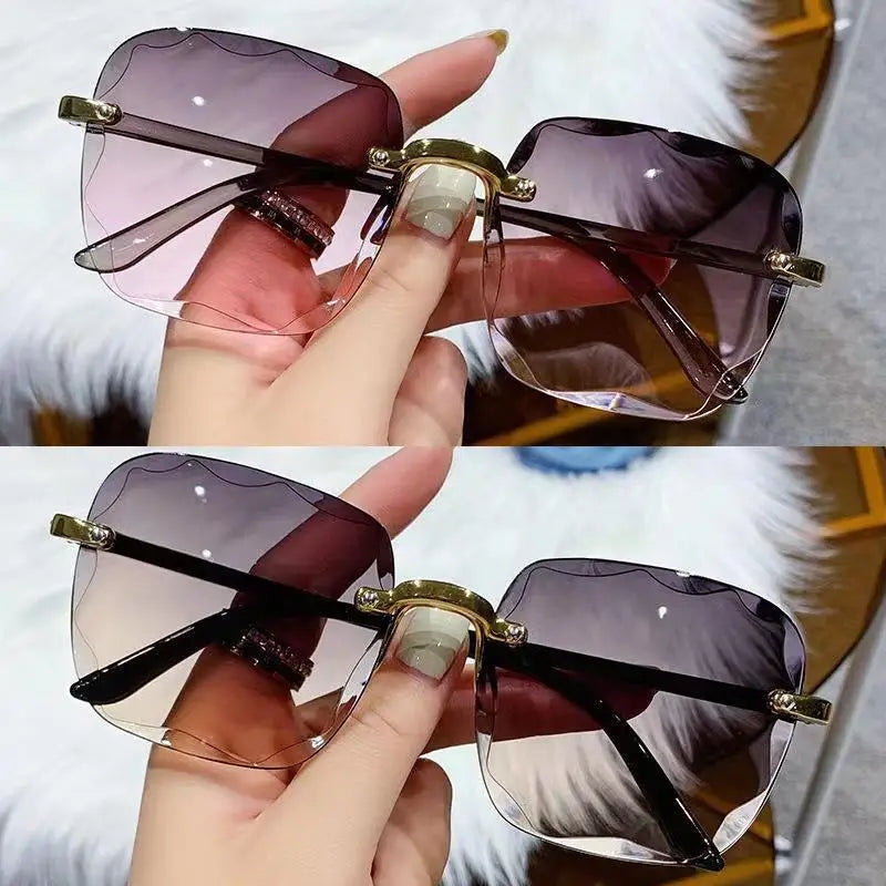 Lunettes de soleil sans monture Y2K, dégradées, mode coréenne, hip-hop, anti-ultraviolets, élégantes, de luxe, pour voyages en plein air, pour femmes et unisexe