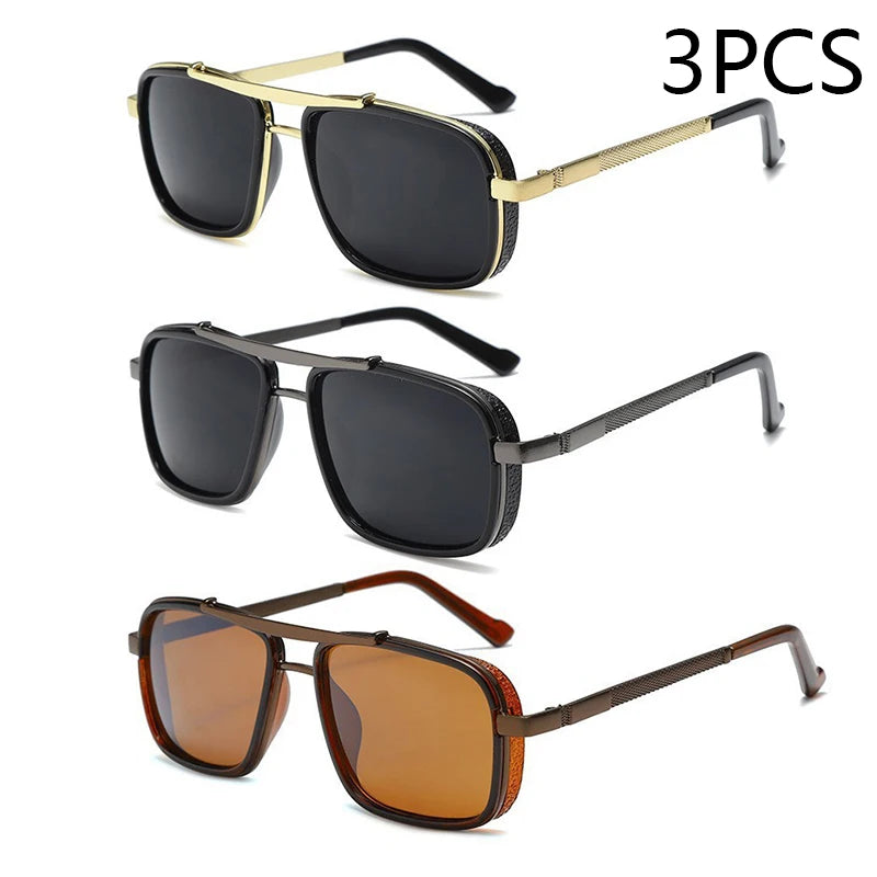 Happator-Lunettes de soleil à double faisceau pour hommes, Punk Square, UV400, Nouveau