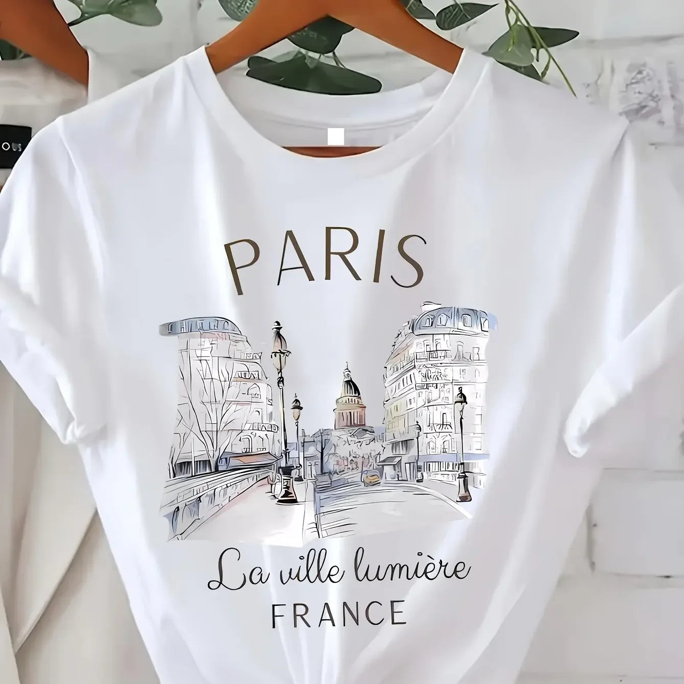 T-shirt Paris Femme – Imprimé Vintage, Manches Courtes, Été