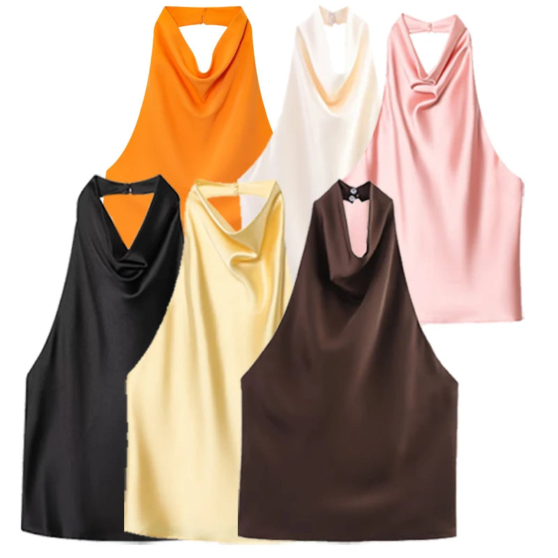 Top Satin Dos Nu Femme – Licou, Élégant, Été