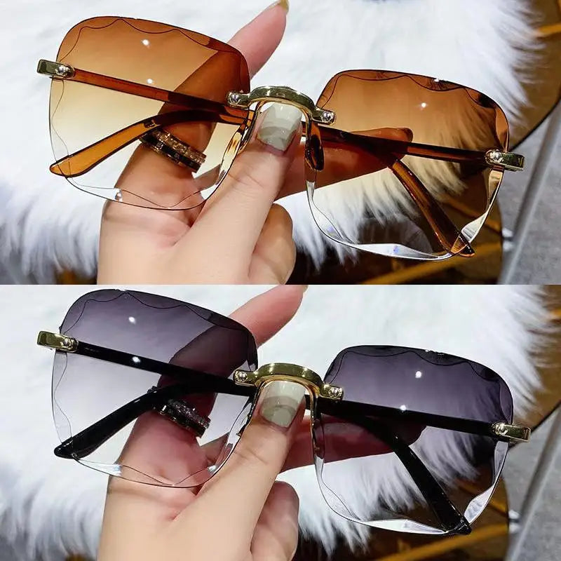 Lunettes de soleil sans monture Y2K, dégradées, mode coréenne, hip-hop, anti-ultraviolets, élégantes, de luxe, pour voyages en plein air, pour femmes et unisexe