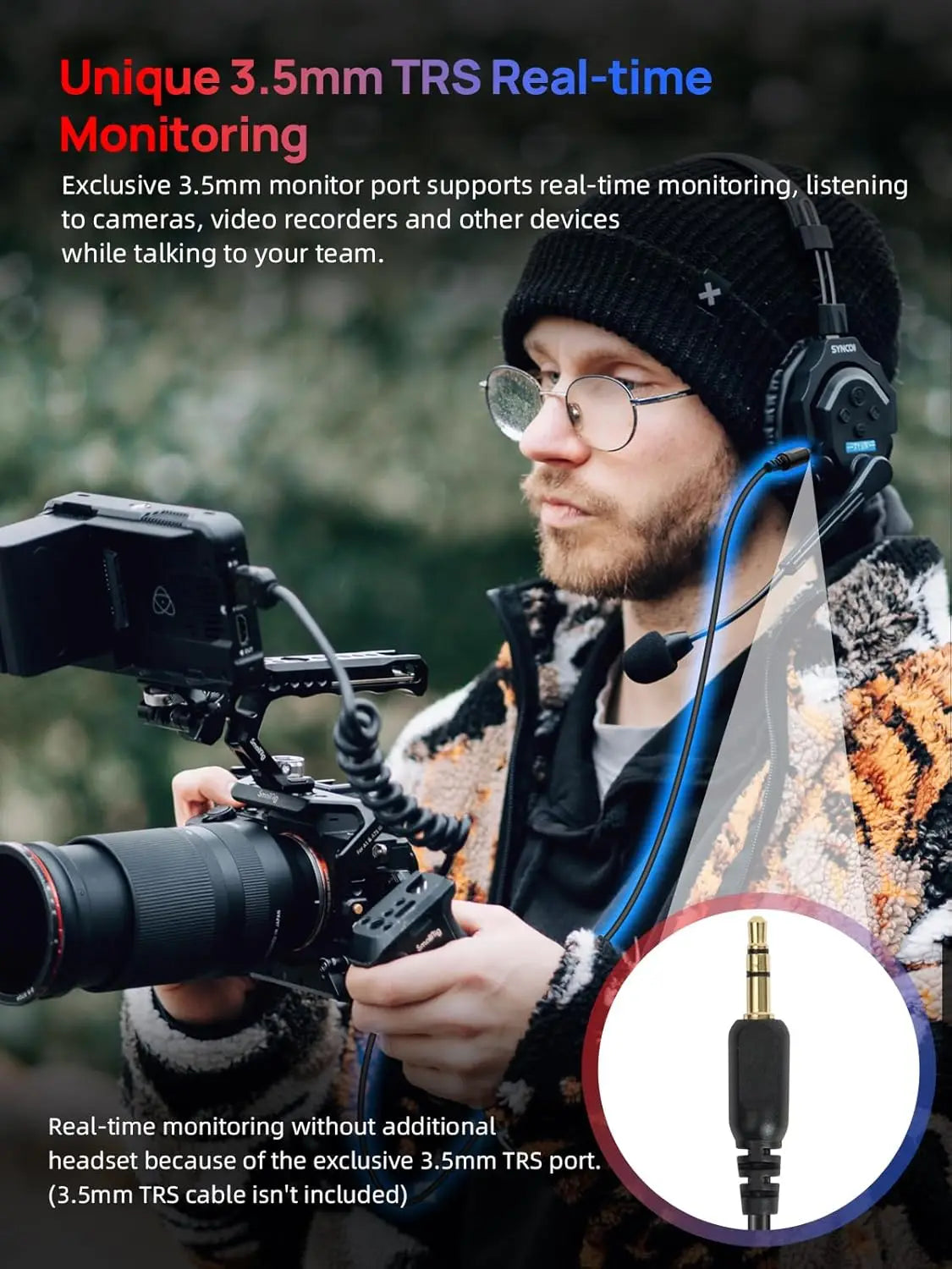Système d'intercom sans fil SYNCO XTALK X2 X5 2.4G pour 2 personnes, portée 350M (1148FT), autonomie 24H, réduction du bruit pour la prise de vue vidéo