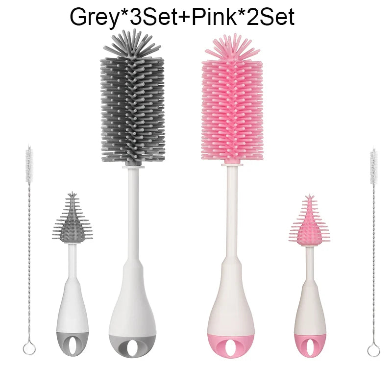 360 degrés Rotation 3 en 1 Silicone biberon sucette brosse lavage eau tasse conteneur paille nettoyage brosse ensemble