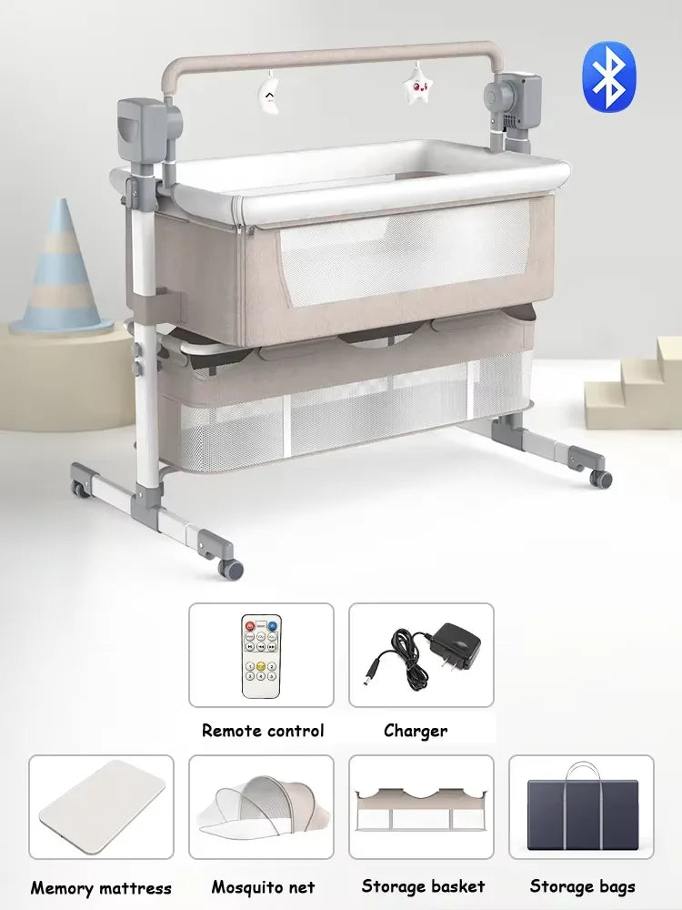 Lit bébé électrique berceau Bluetooth luxe Portable bébé facile à nettoyer lit de voyage avec matelas berceau pour nouveau-nés lit bébé