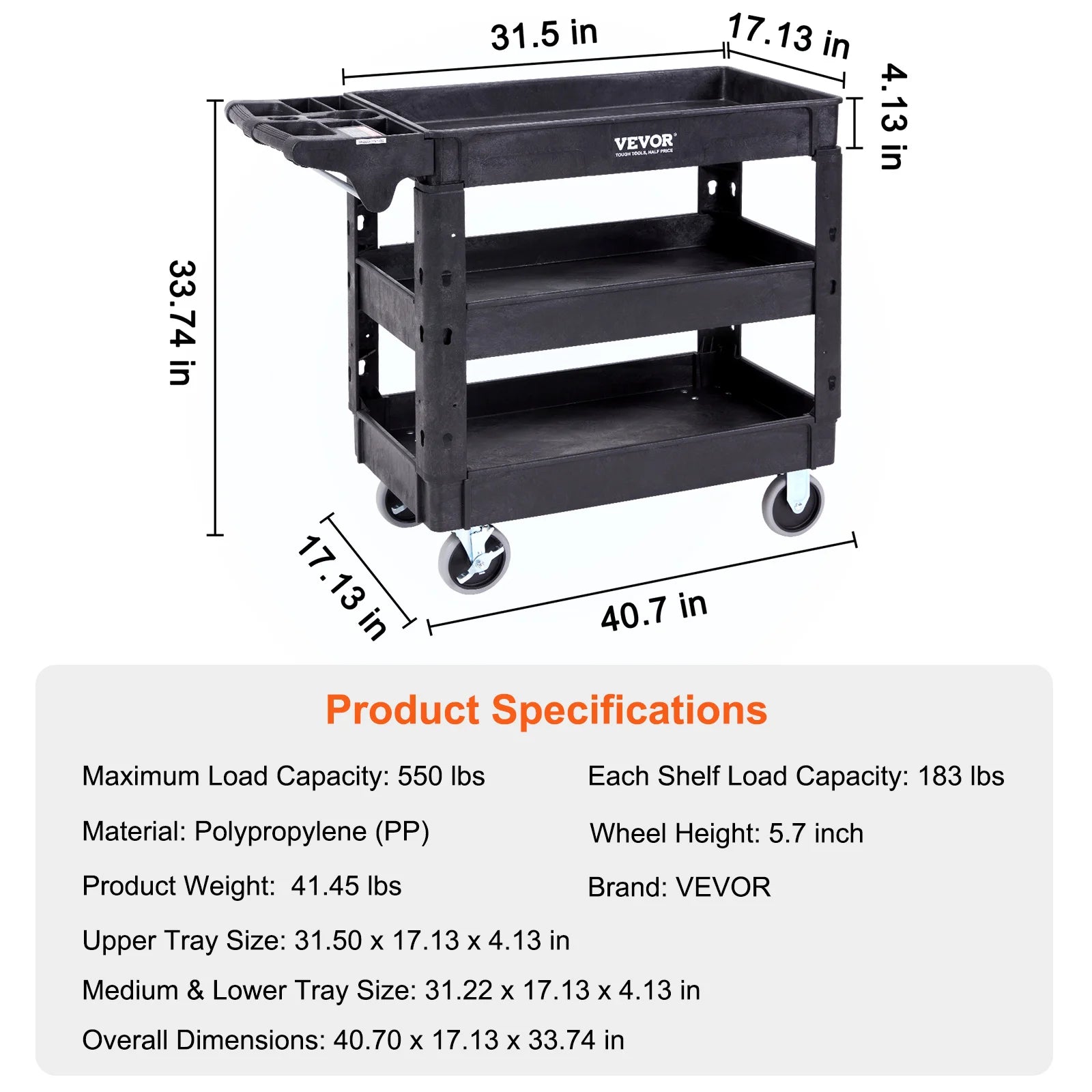 SucceBuy chariot de service utilitaire à 2/3 étagères Dolly avec 360 °   Poignée de rangement ergonomique à roues pivotantes pour entrepôt/garage/nettoyage
