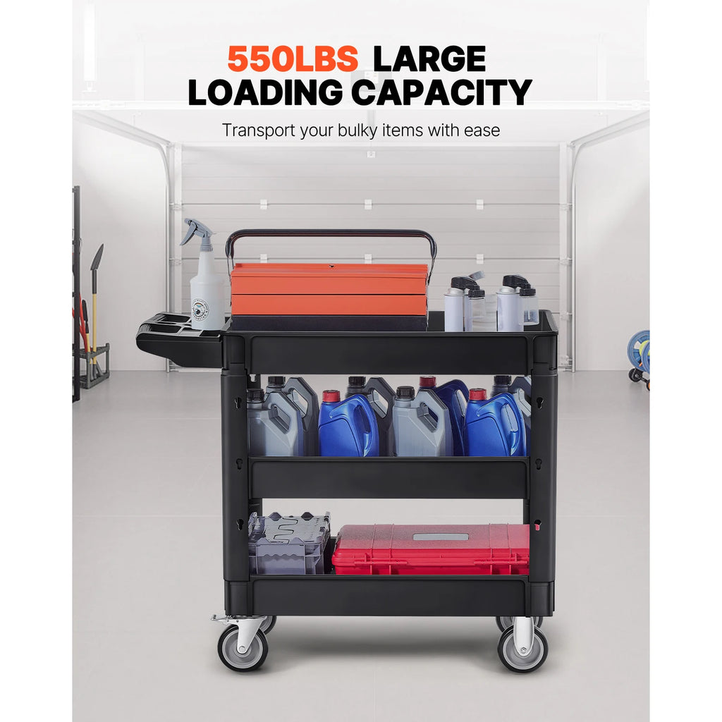 SucceBuy chariot de service utilitaire à 2/3 étagères Dolly avec 360 °   Poignée de rangement ergonomique à roues pivotantes pour entrepôt/garage/nettoyage