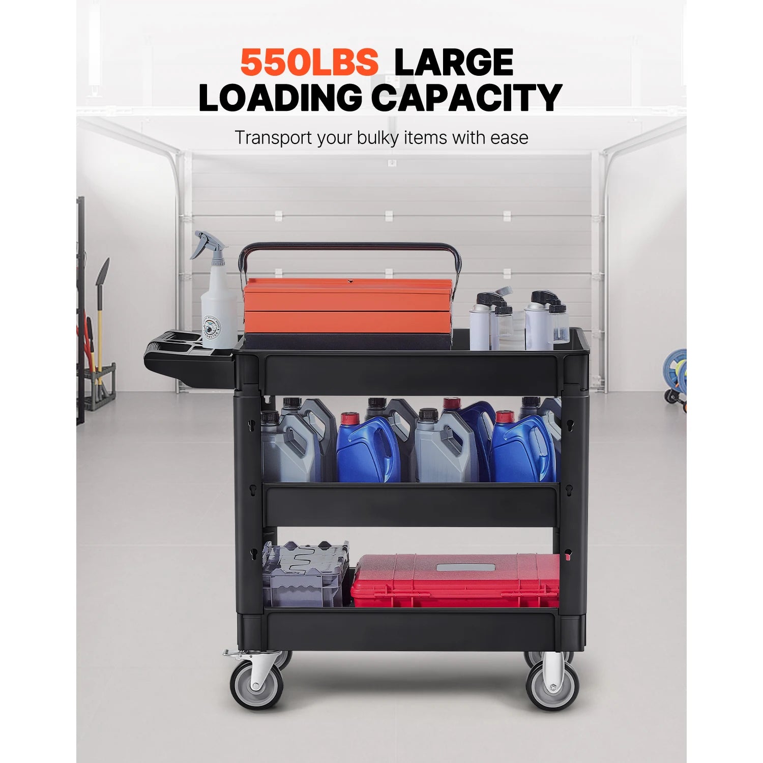 SucceBuy chariot de service utilitaire à 2/3 étagères Dolly avec 360 °   Poignée de rangement ergonomique à roues pivotantes pour entrepôt/garage/nettoyage