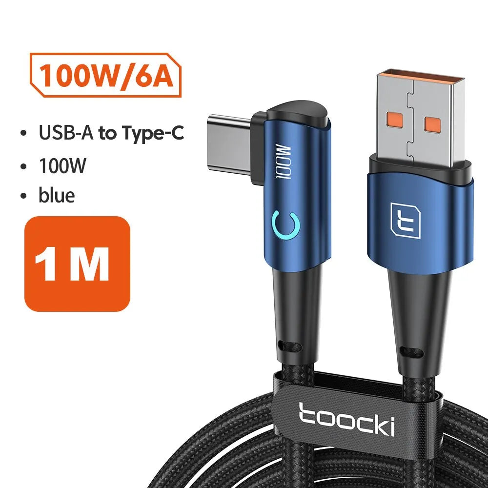 Câble USB-C 100W Charge Rapide – Angle 90°, Compatible Samsung & Huawei