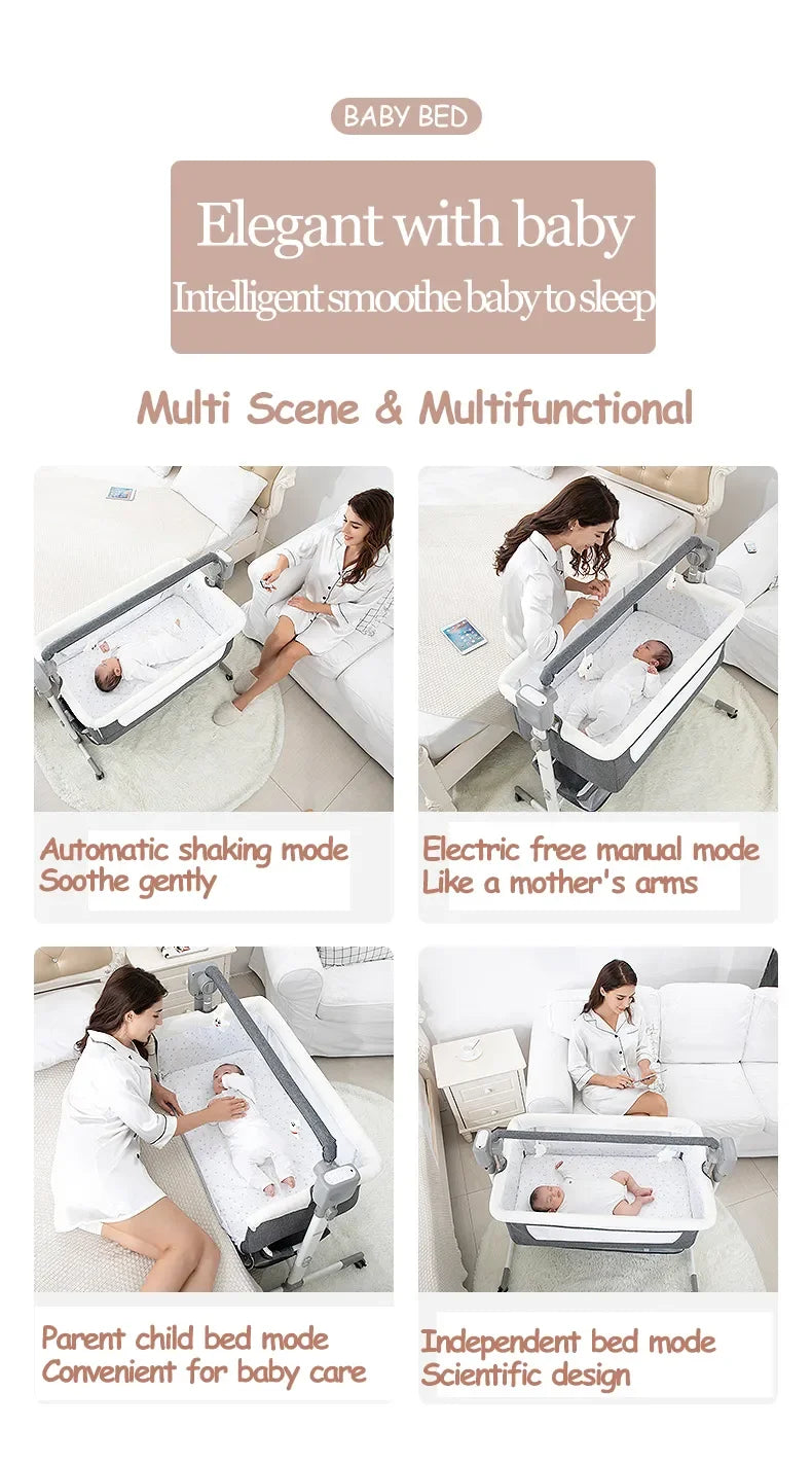 Lit bébé électrique berceau Bluetooth luxe Portable bébé facile à nettoyer lit de voyage avec matelas berceau pour nouveau-nés lit bébé