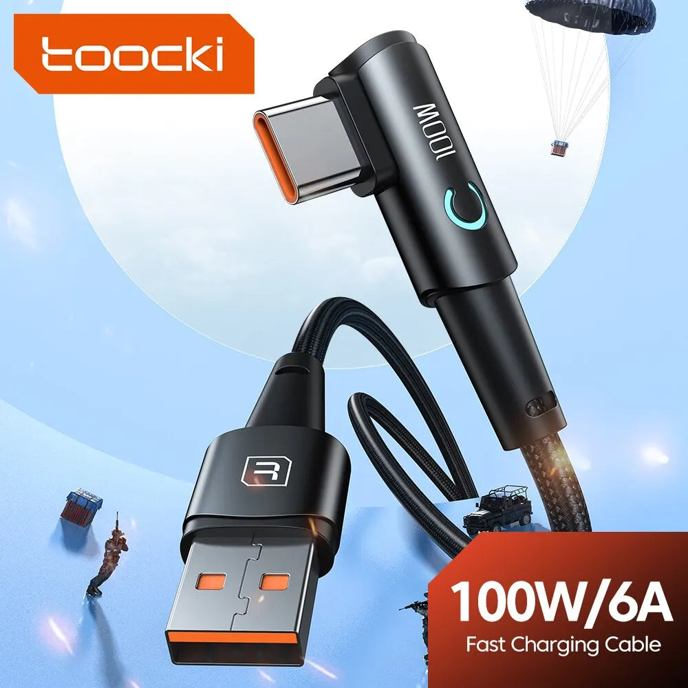 Câble USB-C 100W Charge Rapide – Angle 90°, Compatible Samsung & Huawei