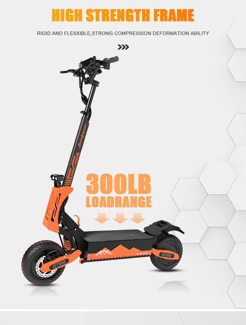 Arwibon GT08 Scooter électrique adulte 5600W moteur vitesse maximale 46MPH, 60V27AH, 11 pouces pneus tout-terrain Sport banlieue pliant EScooter