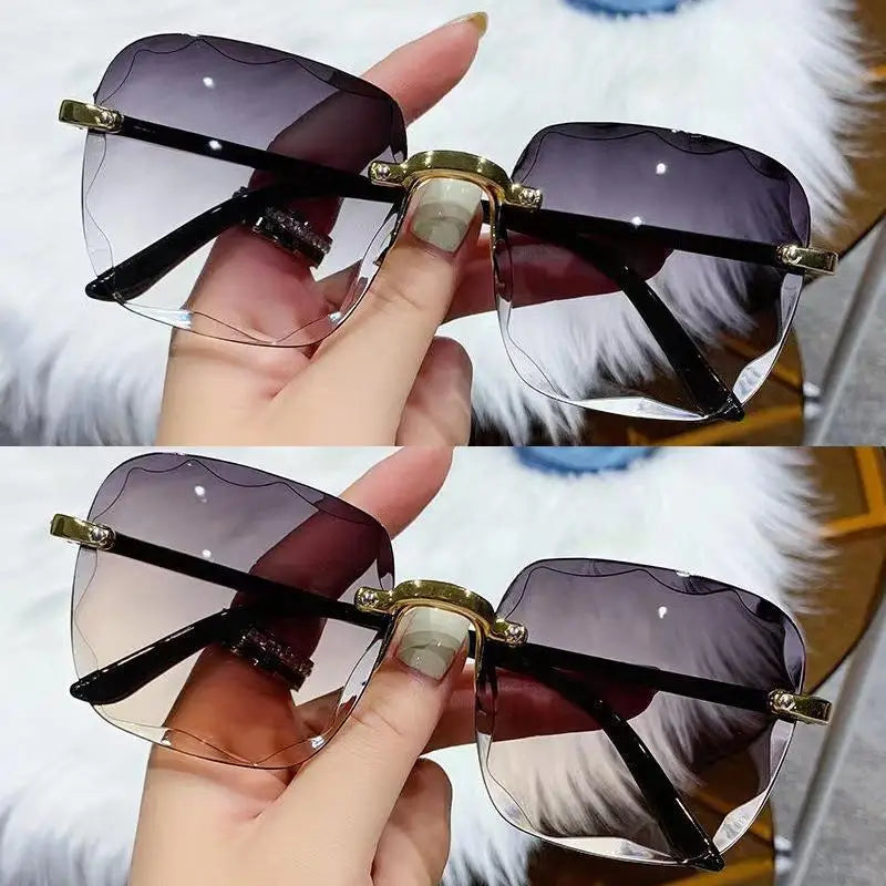 Lunettes de soleil sans monture Y2K, dégradées, mode coréenne, hip-hop, anti-ultraviolets, élégantes, de luxe, pour voyages en plein air, pour femmes et unisexe
