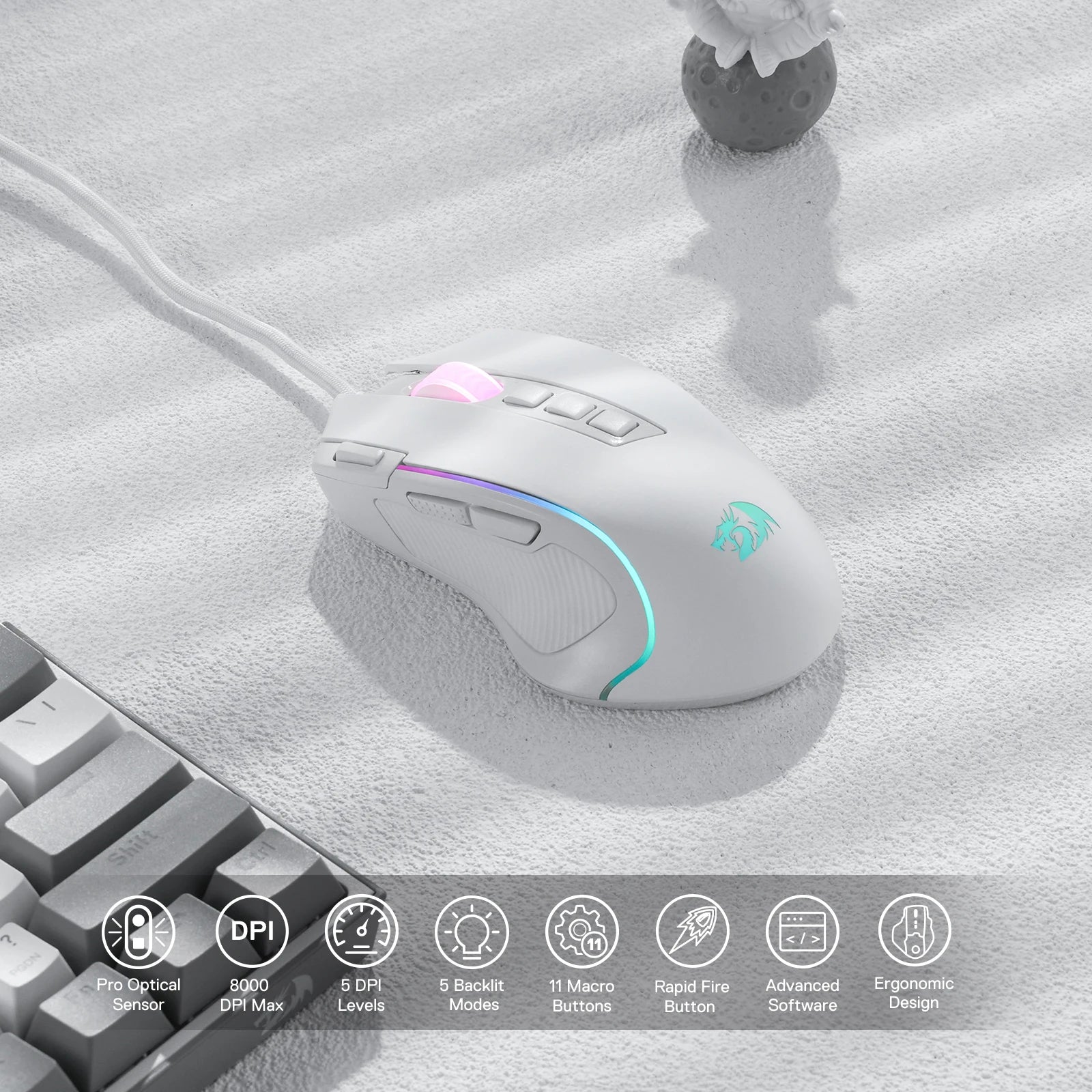 Souris Gaming RGB Rechargeable 8200 DPI – Redragon M612 11 Boutons