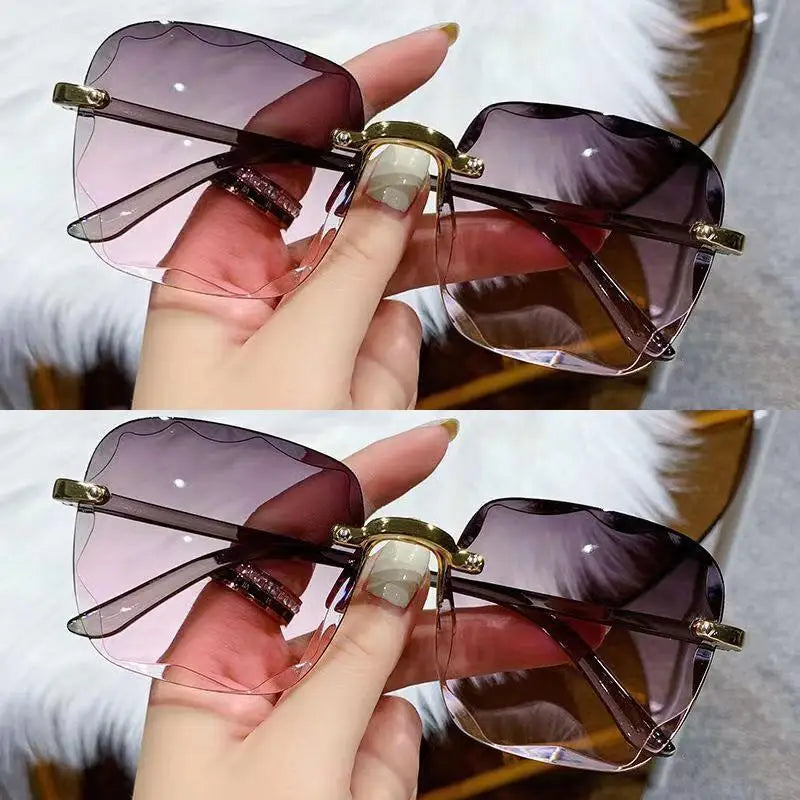 Lunettes de soleil sans monture Y2K, dégradées, mode coréenne, hip-hop, anti-ultraviolets, élégantes, de luxe, pour voyages en plein air, pour femmes et unisexe