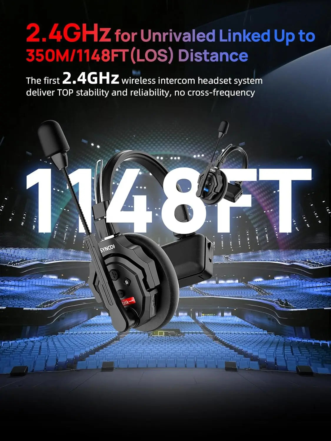 Système d'intercom sans fil SYNCO XTALK X2 X5 2.4G pour 2 personnes, portée 350M (1148FT), autonomie 24H, réduction du bruit pour la prise de vue vidéo