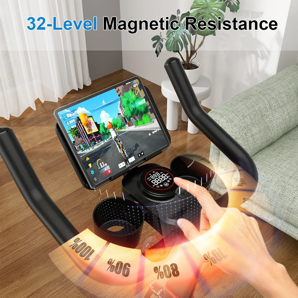 Superun – vélo d'exercice de mise à niveau, vélo d'intérieur à résistance magnétique lisse à 32 niveaux avec support de coussin et moniteur LCD, poids MAX de 300 LBS