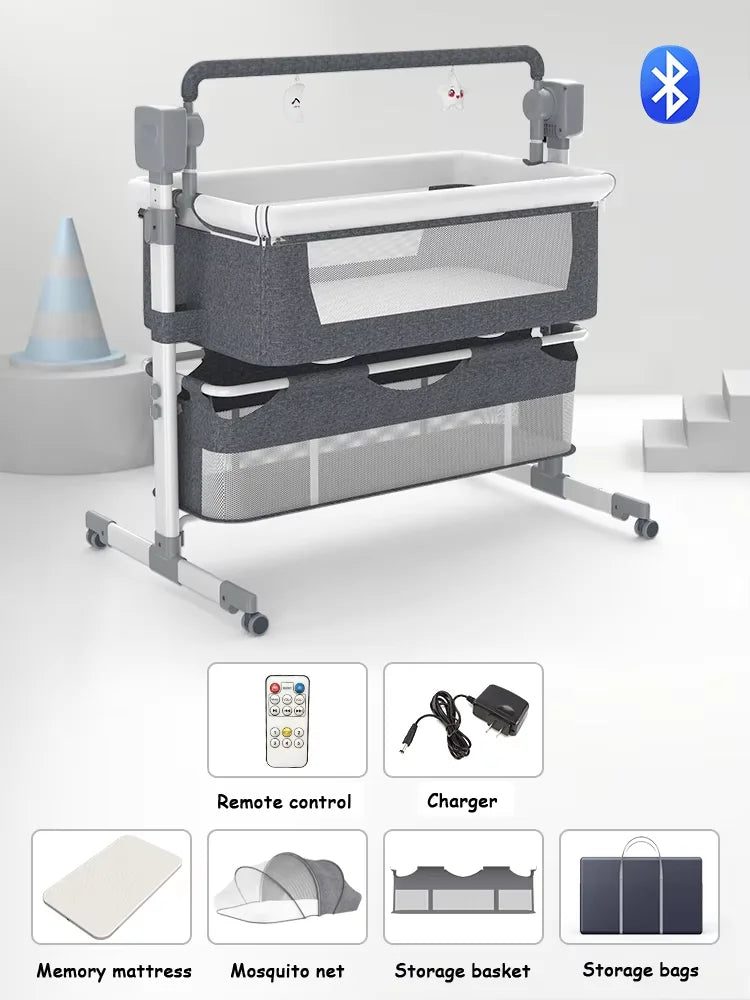 Lit bébé électrique berceau Bluetooth luxe Portable bébé facile à nettoyer lit de voyage avec matelas berceau pour nouveau-nés lit bébé