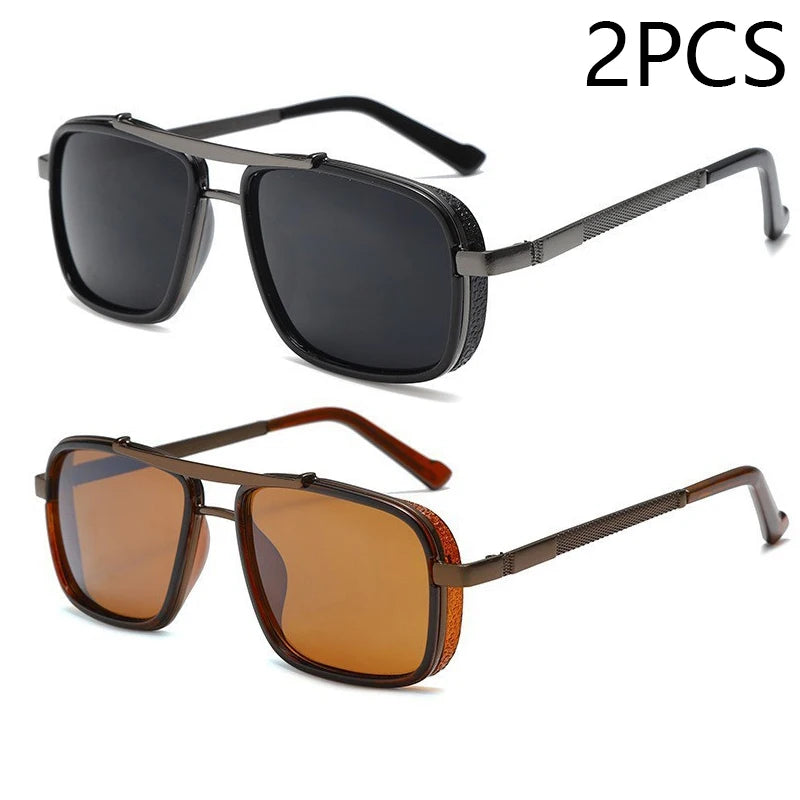 Happator-Lunettes de soleil à double faisceau pour hommes, Punk Square, UV400, Nouveau