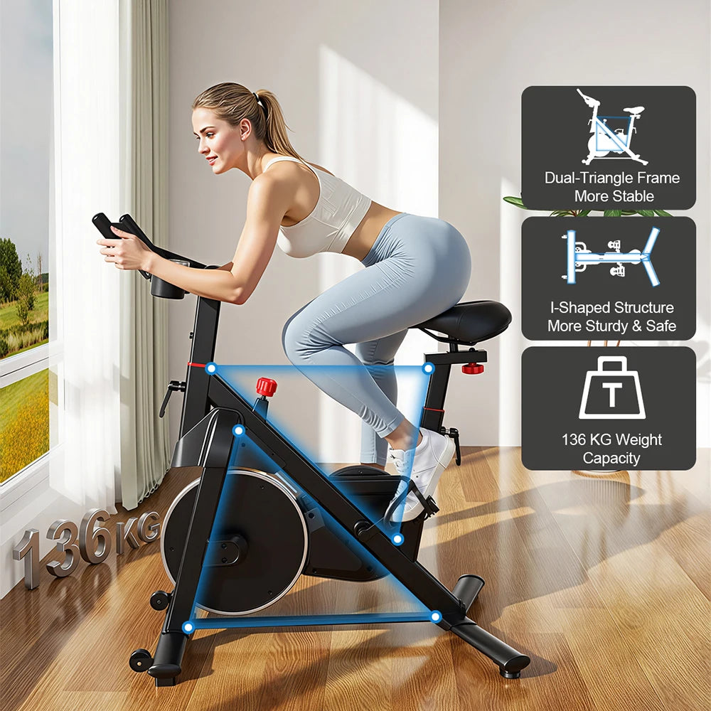 Superun – vélo d'exercice de mise à niveau, vélo d'intérieur à résistance magnétique lisse à 32 niveaux avec support de coussin et moniteur LCD, poids MAX de 300 LBS