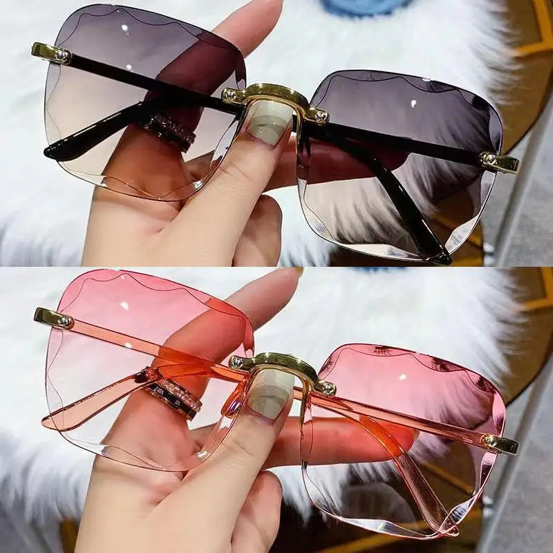 Lunettes de soleil sans monture Y2K, dégradées, mode coréenne, hip-hop, anti-ultraviolets, élégantes, de luxe, pour voyages en plein air, pour femmes et unisexe
