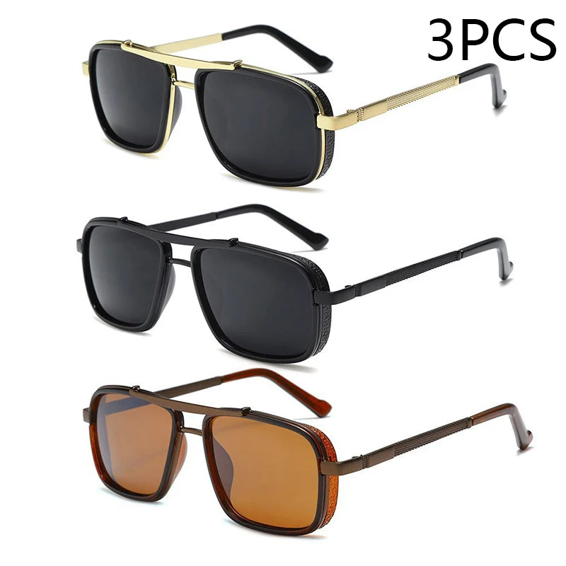 Happator-Lunettes de soleil à double faisceau pour hommes, Punk Square, UV400, Nouveau