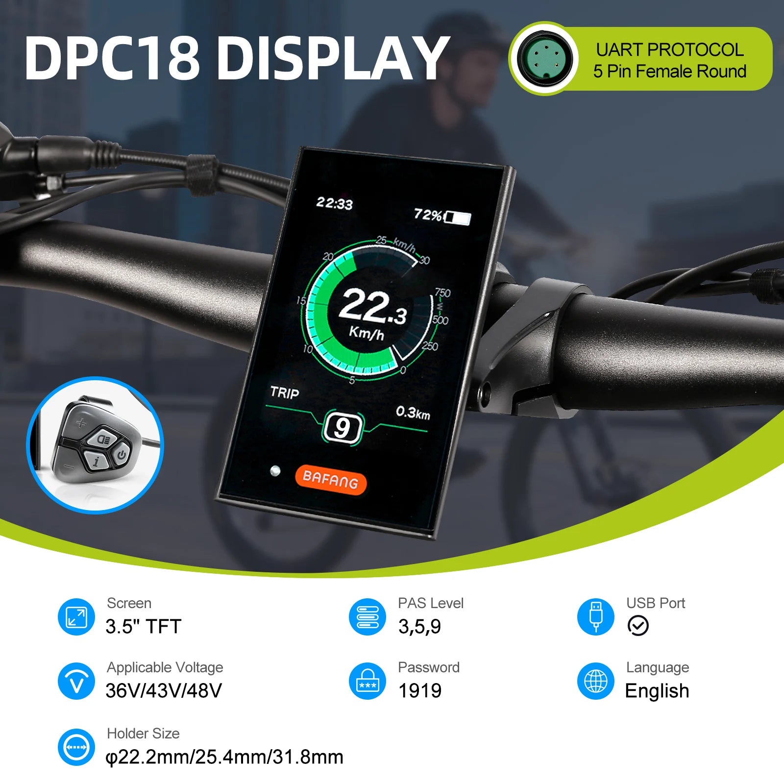 Bafang UART protocole d'affichage Instrument LCD 36V 48V 52V EKD01 ordinateur Bluetooth DZ40 DPC18 SW2-M58 pour Kits de vélo électrique Hub Mid Motor