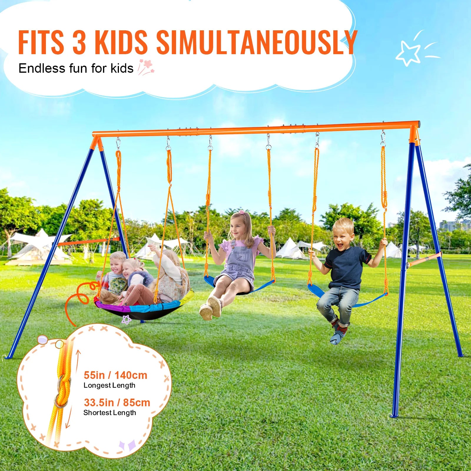 SucceBuy Ensembles de balançoires pour jardin, capacité de 600 lb, avec 1 soucoupe, siège de balançoire, 2 sièges de balançoire à ceinture, balançoire d'extérieur pour enfants