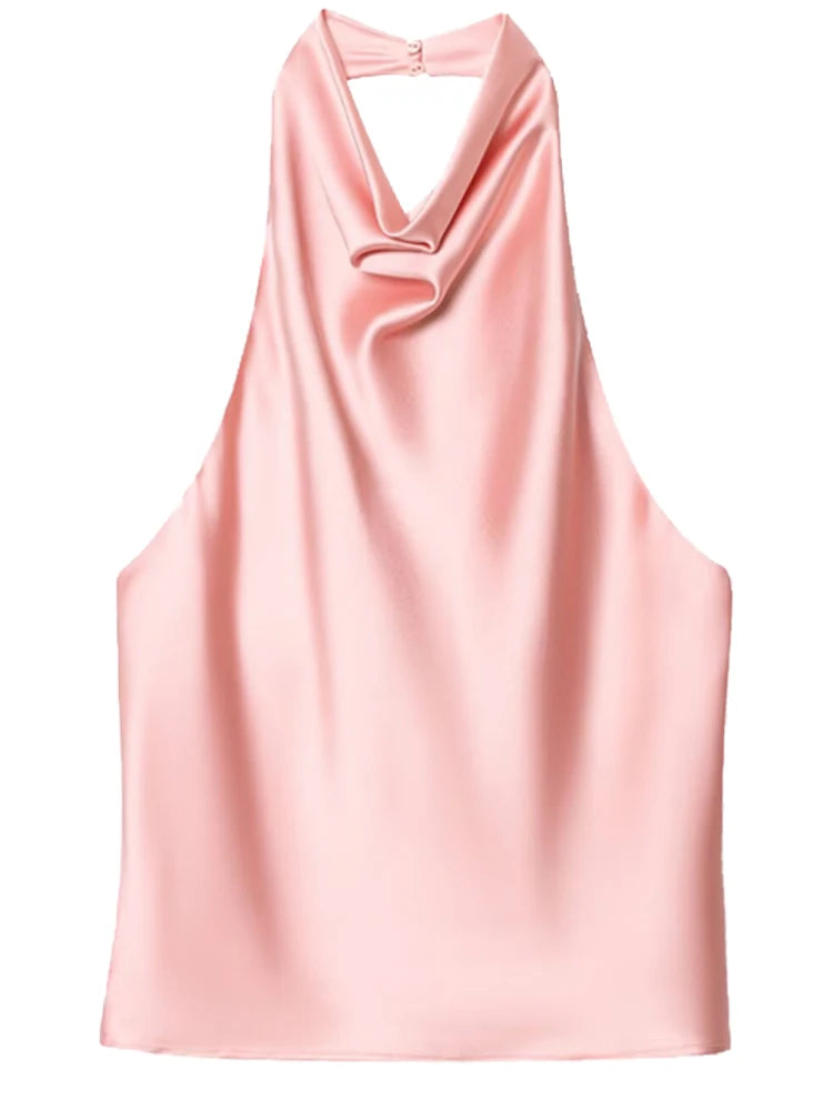 Top Satin Dos Nu Femme – Licou, Élégant, Été