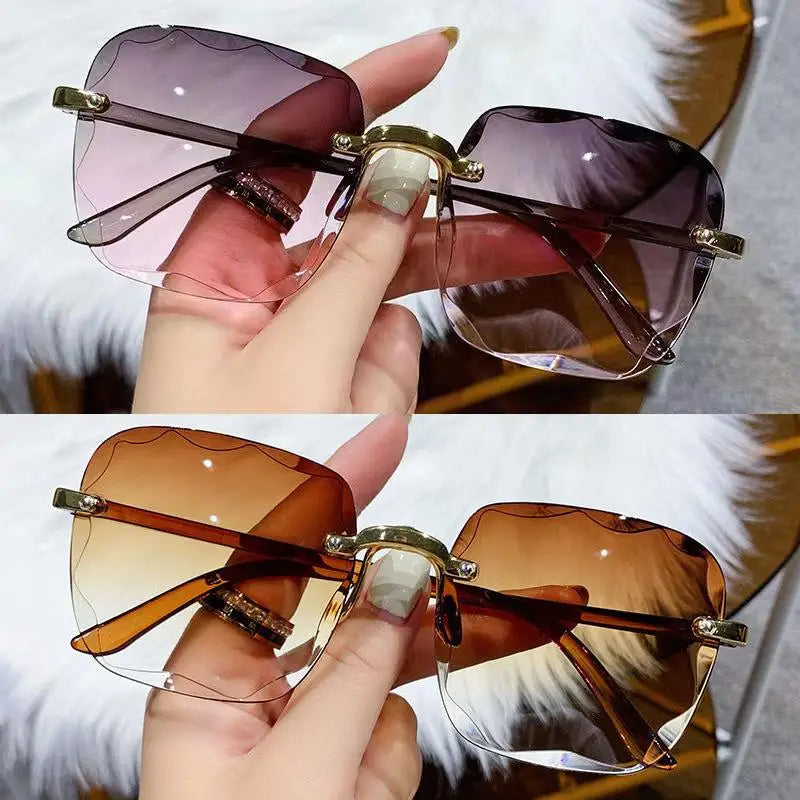 Lunettes de soleil sans monture Y2K, dégradées, mode coréenne, hip-hop, anti-ultraviolets, élégantes, de luxe, pour voyages en plein air, pour femmes et unisexe