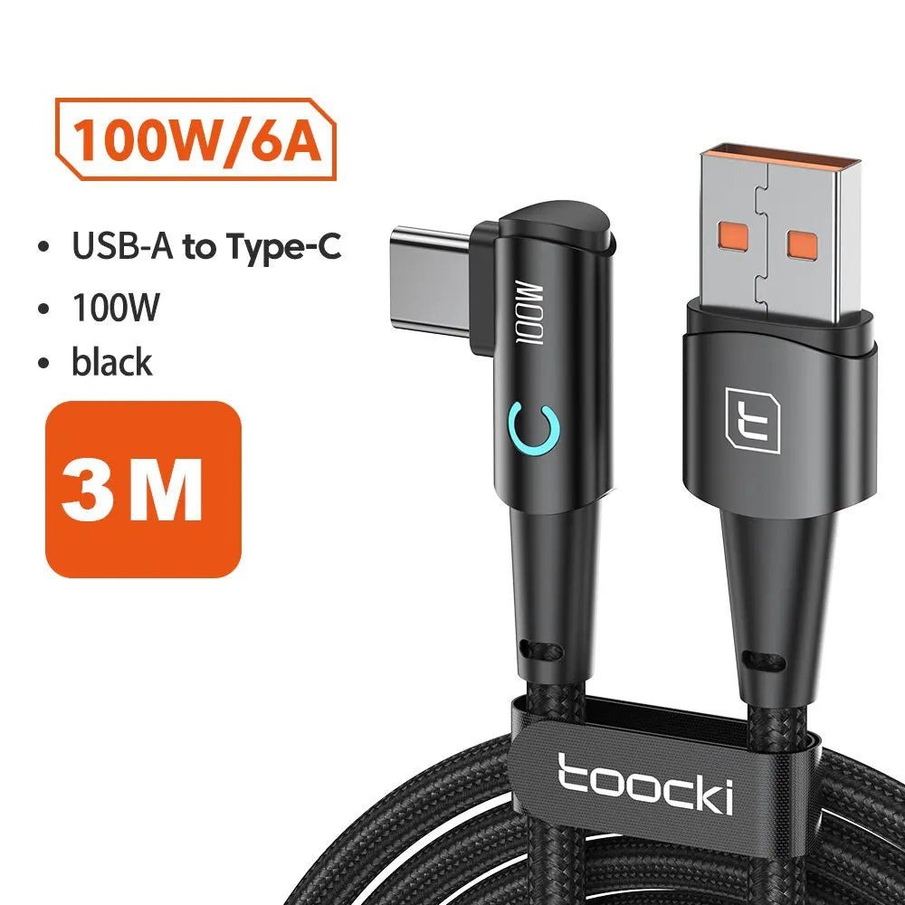 Câble USB-C 100W Charge Rapide – Angle 90°, Compatible Samsung & Huawei