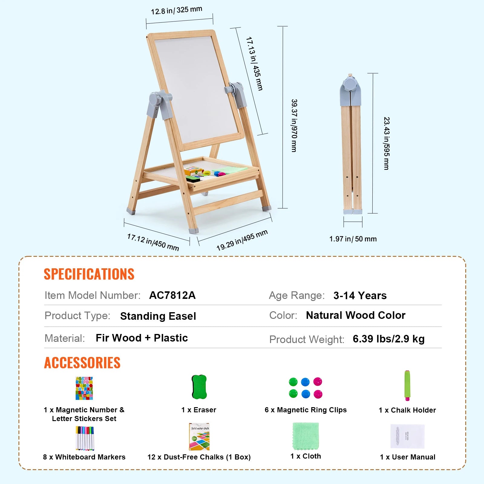 SucceBuy – planche à dessin magnétique sur pied, chevalet d'art avec accessoires de peinture, jouets éducatifs pour enfants, garçons et filles