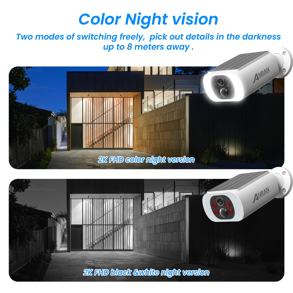 Caméra Surveillance Solaire WiFi 2K – Vision Nocturne Couleur IP66 ANRAN