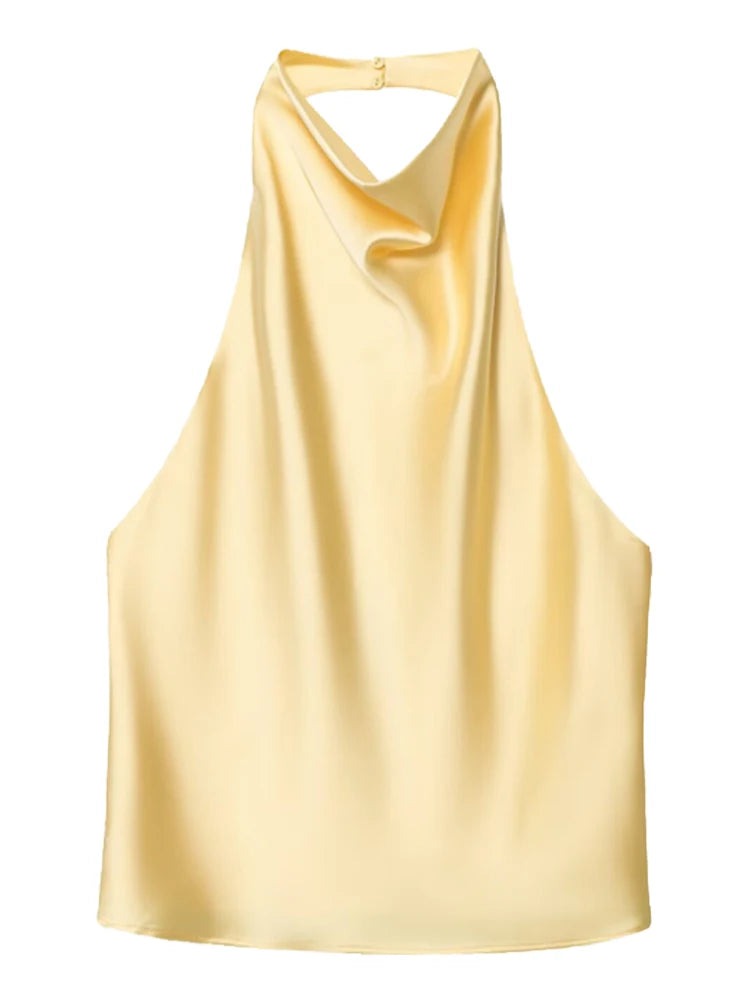 Top Satin Dos Nu Femme – Licou, Élégant, Été