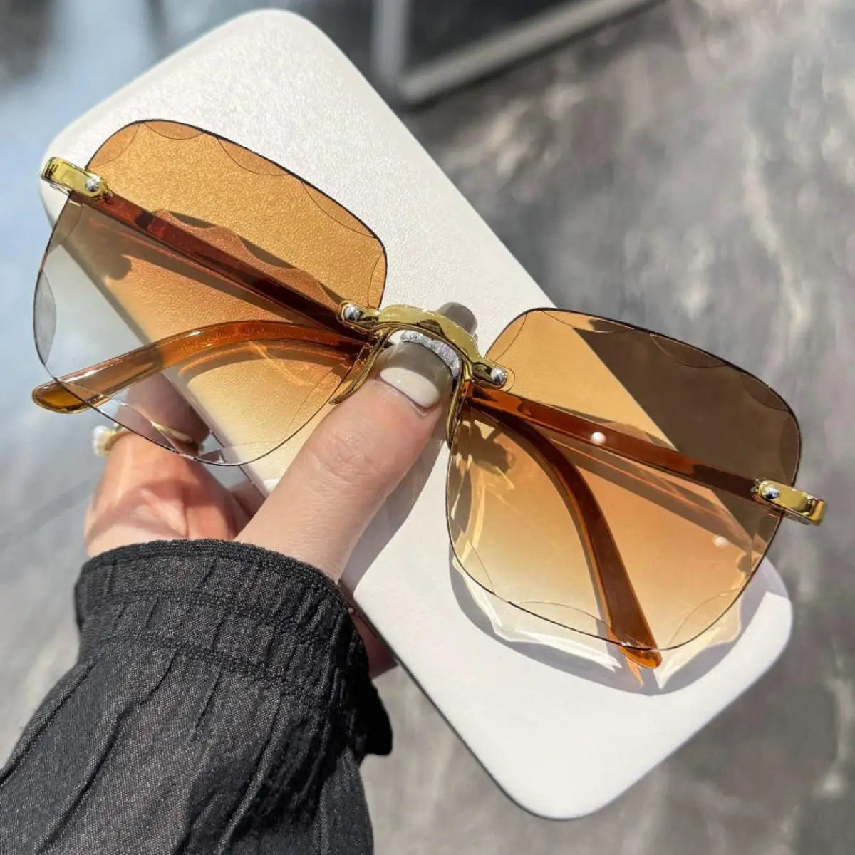 Lunettes de soleil sans monture Y2K, dégradées, mode coréenne, hip-hop, anti-ultraviolets, élégantes, de luxe, pour voyages en plein air, pour femmes et unisexe